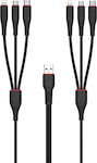 XO NB196 Regular USB to Lightning / Type-C / micro USB Cable 3.5A Μαύρο 2m