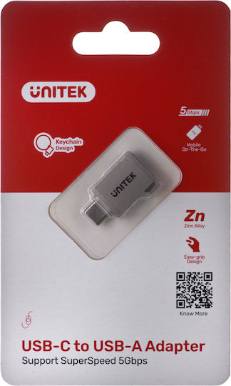 Unitek Μετατροπέας USB-C male σε USB-A female Ασημί 1τμχ A1025GNI
