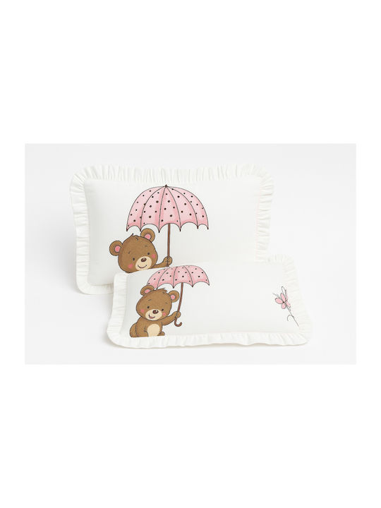 Beboulino Teddy Flowers Σετ Παιδικές Μαξιλαροθήκες από 100% Βαμβάκι 28x43εκ. Λευκές