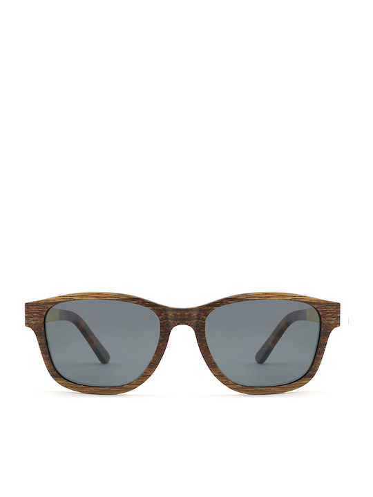 Daponte Men's Sunglasses with Brown Wooden Frame and Gray Polarized Lens DAP439D 4