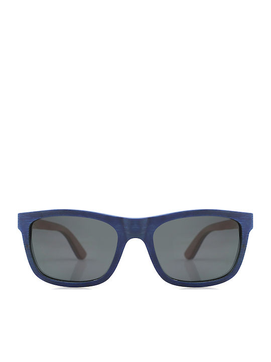 Daponte Men's Sunglasses with Blue Wooden Frame and Gray Polarized Lens DAP344C 4