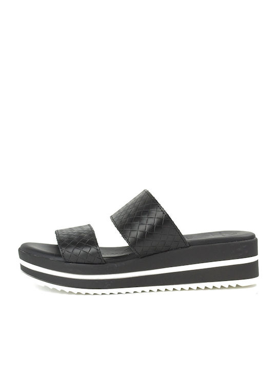 Oh My Sandals Women's Leather Platform Shoes Black
