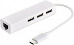 Devia Leopard USB 2.0 Hub 3 Θυρών με σύνδεση USB-C / Ethernet Λευκό