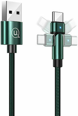 Usams SJ477 Angle (90°) / Braided USB 2.0 Cable USB-C male - USB-A male Πράσινο 1m (SJ477USB02)