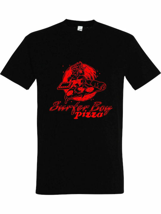 T-shirt Unisex, " Stranger Things, Surfer Boy Pizza ", Schwarz