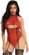 Leg Avenue Sheer Backless Garter Teddy Red