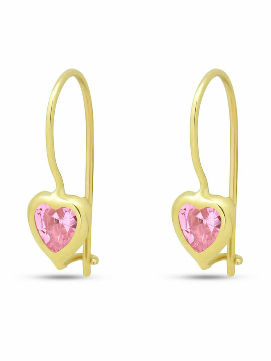 9K Gold earrings with hearts and cubic zirconia