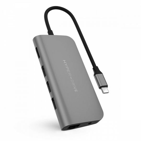 Hyper HyperDrive POWER 9-in-1 USB-C Docking Station με HDMI 4K PD Γκρι
