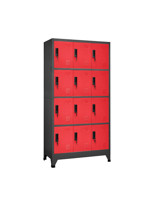 Шкаф Метал с 12 шкафчета Charcoal / Red 90x45x1...