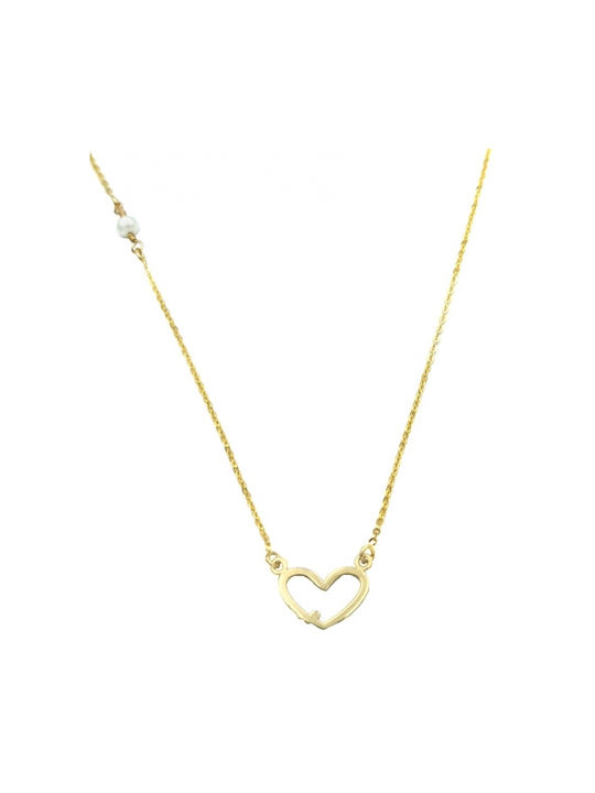 14K Gold necklace Heart & pearl