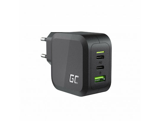 Green Cell GaN Wireless Charger with USB-A Port and 2 USB-C Output Ports 65W Power Delivery / Quick Charge 3.0 Black
