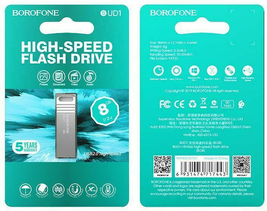 Borofone BUD1 8GB USB 2.0 Stick Silver