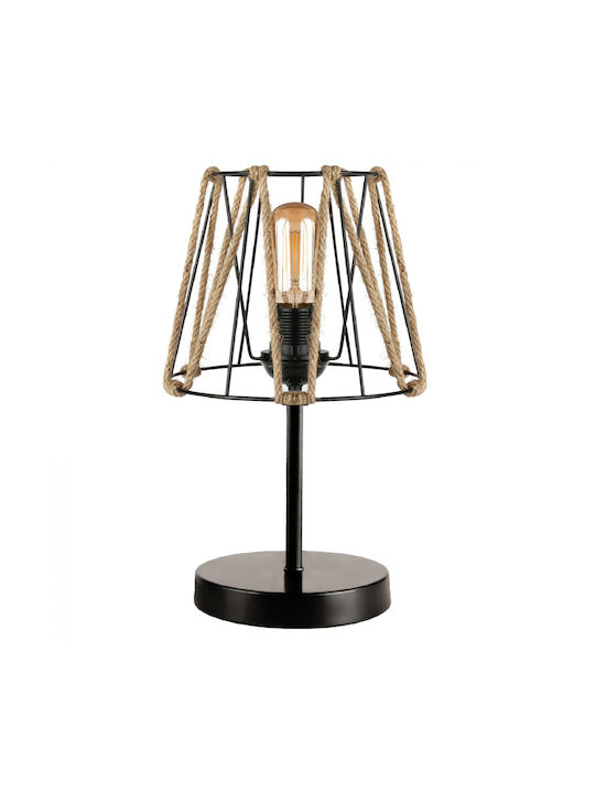 HomeMarkt Vintage Table Lamp made of Rope for Socket E27 with Brown Shade and Black Base