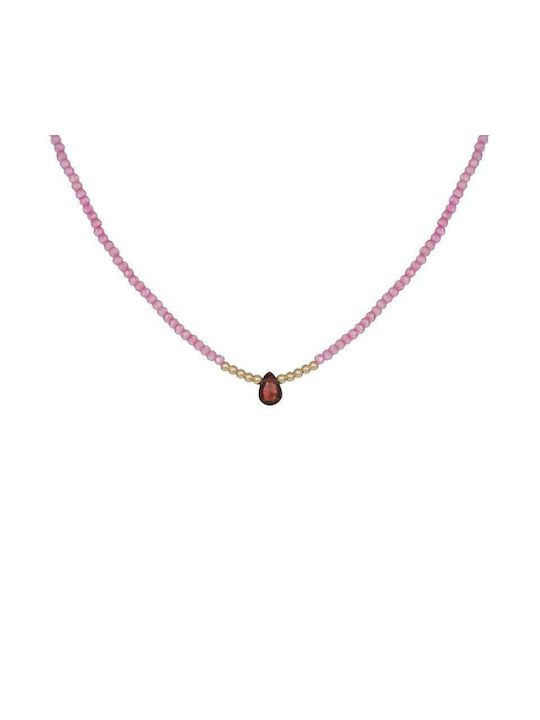 Women's gold necklace K14 Garnet Drop & Salomite 043115 043115 Gold 14 Carat Gold