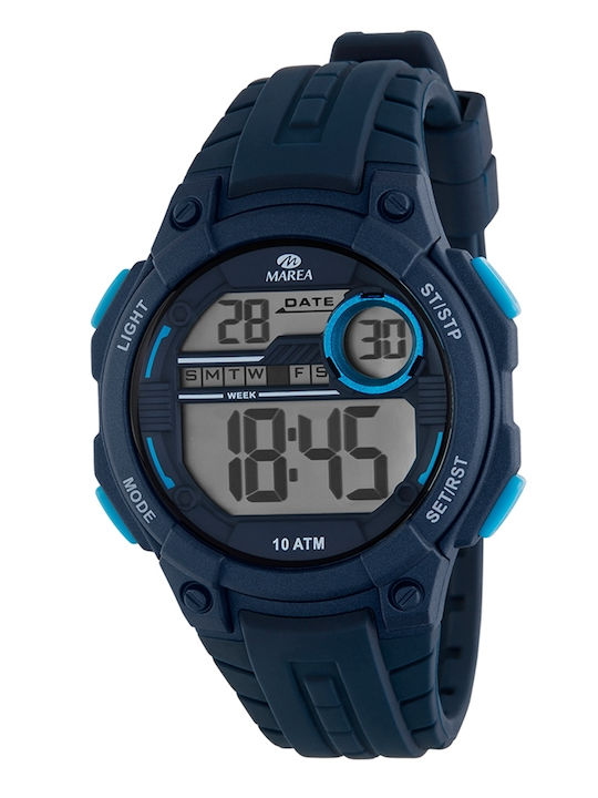 Marea Digital Men's Watch 45mm Chronograph Battery with Blue Rubber Strap