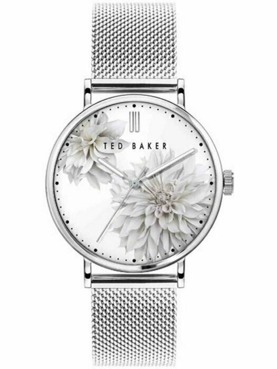 Ted Baker Phylipa Peonia Γυναικείο Ρολόι 37mm Μπαταρίας με Ασημί Μεταλλικό Μπρασελέ