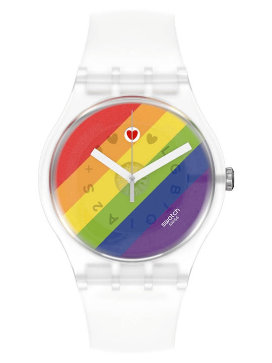 Swatch Stripe Fierce Men's Watch 41mm Battery with White Rubber Strap