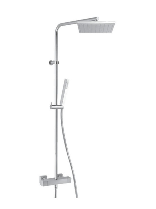Paini Quadra Eco Duschsäule mit Wannenbatterie 119cm Silber