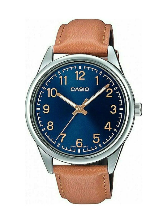 Casio Ρολόι Μπαταρίας με Μπεζ Δερμάτινο Λουράκι