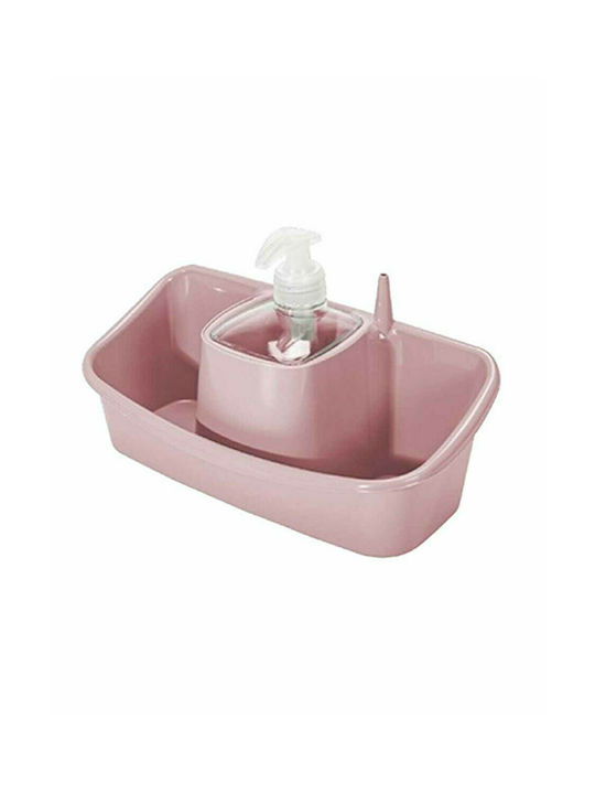 Hega Hogar Tabletop Plastic Dispenser for the Kitchen with Sponge Holder Pink