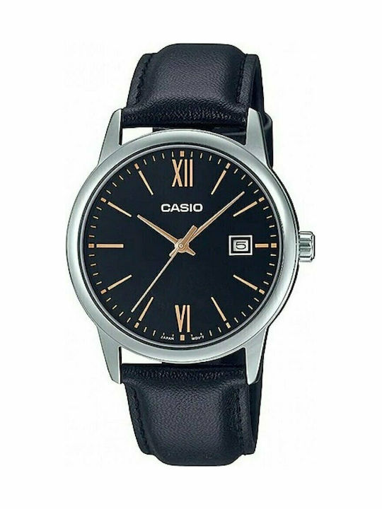 Casio Herrenuhr 37mm Batterie mit Schwarz Lederarmband