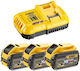 DEWALT Set 3 Tool Batteries Lithium 18V Capacity 9Ah with Charger