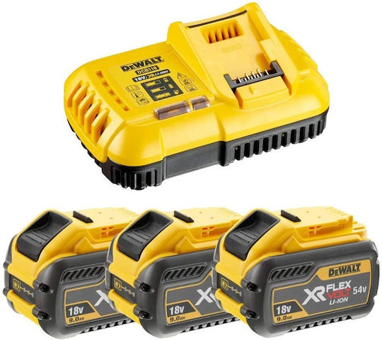 DEWALT Set 3 Tool Batteries Lithium 18V Capacity 9Ah with Charger