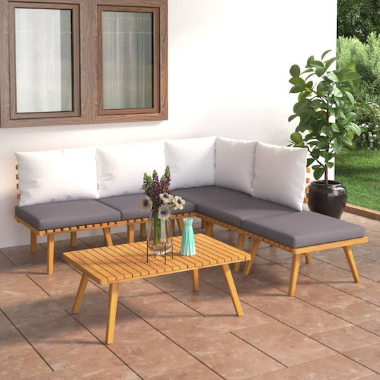 vidaXL Garten- und Outdoor-Möbelsets Wohnzimmer Typsatz 6 Stück Akazie mit Kissen