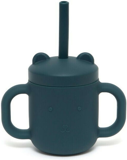 Petit Monkey Baby Cup with Handles and Straw made of Silicone Green 175ml