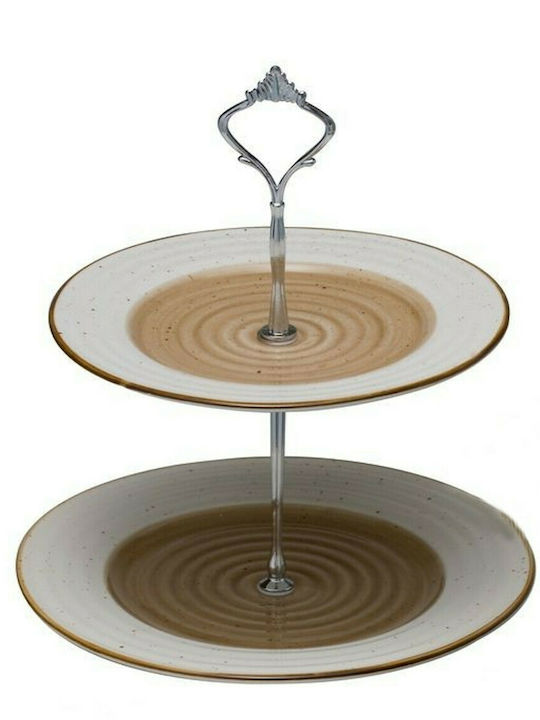 HFA Porcelain Dessert Tower Stand with 2 Tiers Country Brown Ø23cm