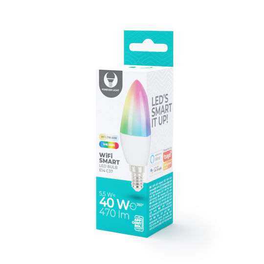 Forever Light Smart Lampe LED 55W für Fassung E14 und Form C37 RGB 470lm Dimmbar