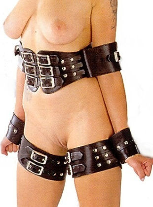 Комплект за Връзване на Тяло с Крайници BDSM Комплект за кожено робство с колан и каишки за крака