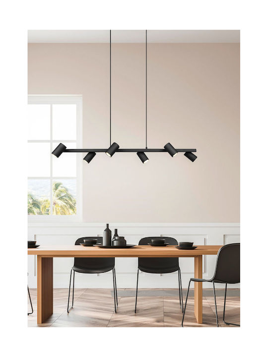Trio Lighting Retro Marley Adjustable Pendant Light Black Rail for 6 Bulbs GU10 115x20x150cm