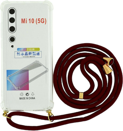 Ancus Crossbody Задна корица Силикон с Каишка Transparent With Burgundy Cord (Xiaomi Mi 10 / Mi 10 Pro)