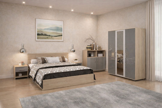 Schlafzimmer Set Jenny Sonoma / Grey Glossy 160x200cm 3Stück