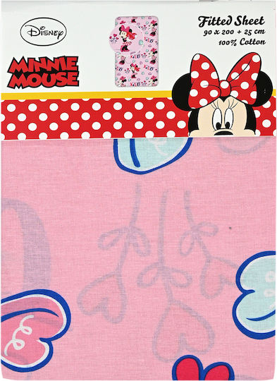 Family Enterprise Μονό με Λάστιχο Minnie Mouse Ροζ 90x200cm