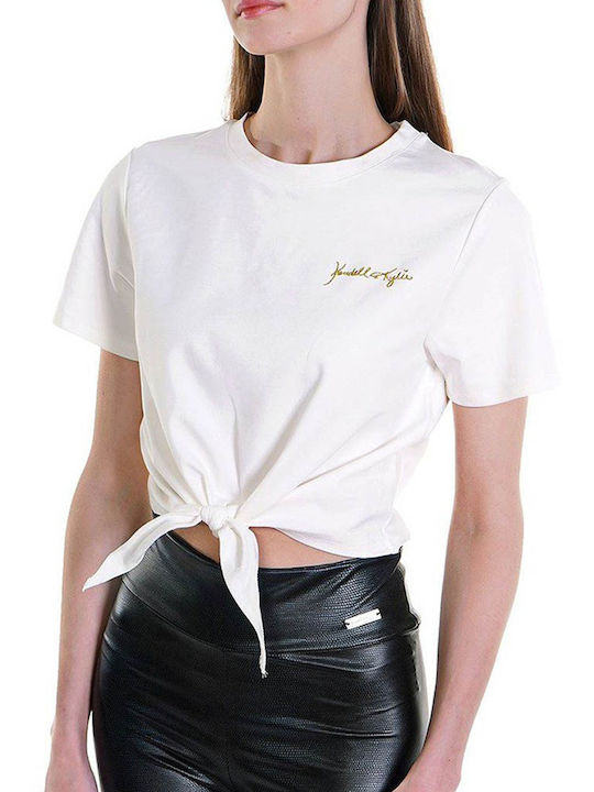 Kendall + Kylie Damen Sommer Crop Top Baumwolle Kurzarm Weiß