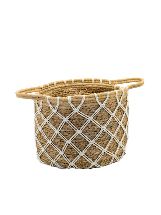 JK Home Decoration Σετ Διακοσμητικά Καλάθια Ψάθινα με Χερούλια Καφέ 3τμχ