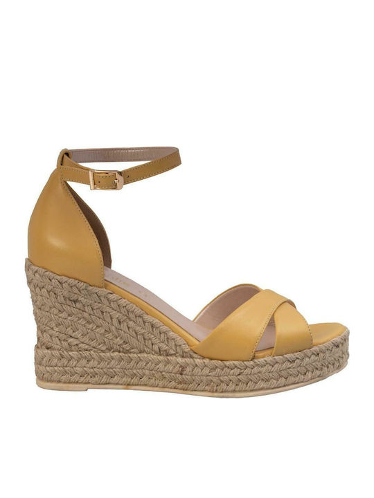 Women's Leather Ankle Strap Platforms Yellow
