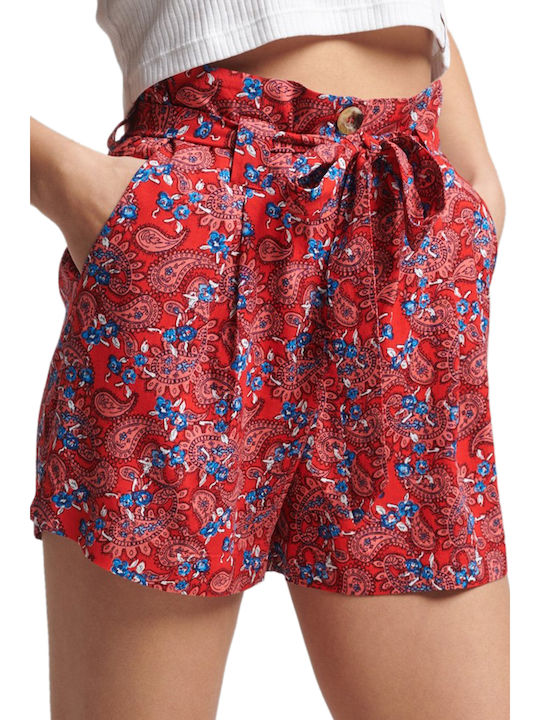 Superdry Γυναικείο Ψηλόμεσο Σορτς Κόκκινο