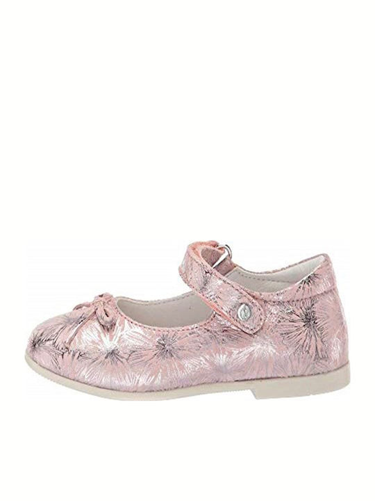 Kids Leather Ballerinas with Hoop & Loop Closure Pink