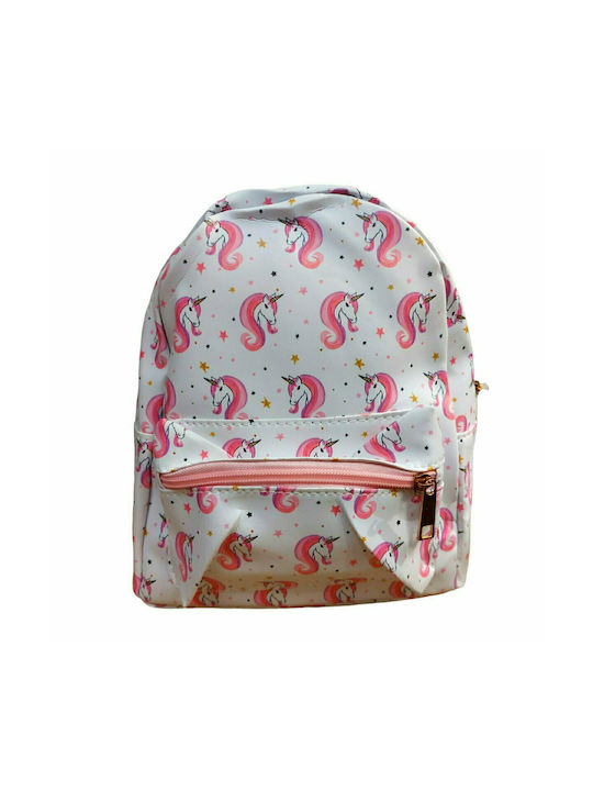 Backpack σακίδιο βόλτας White unicorn με ρυθμιζόμενο κούμπωμα αδιάβροχο PVC 25x27cm