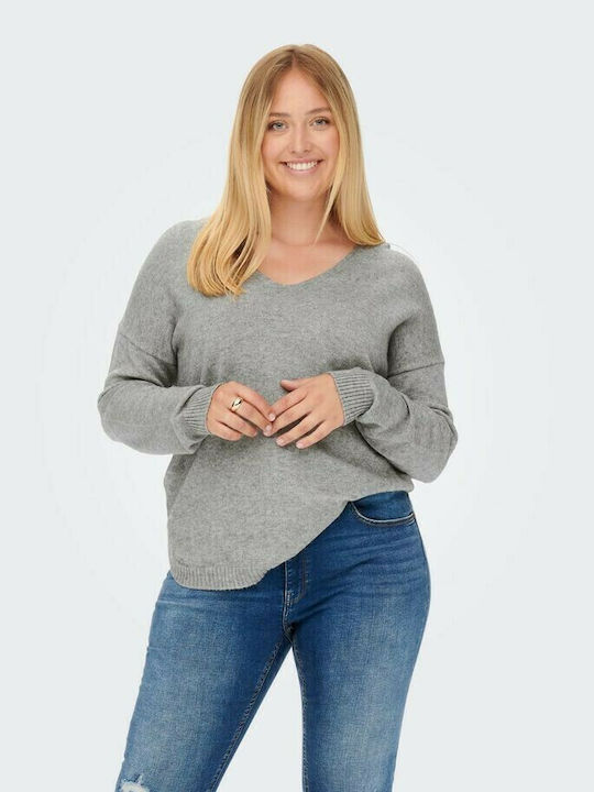 Only Women's Long Sleeve Pullover with V Neck Gray