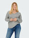 Only Women's Long Sleeve Sweater with V Neckline Gray