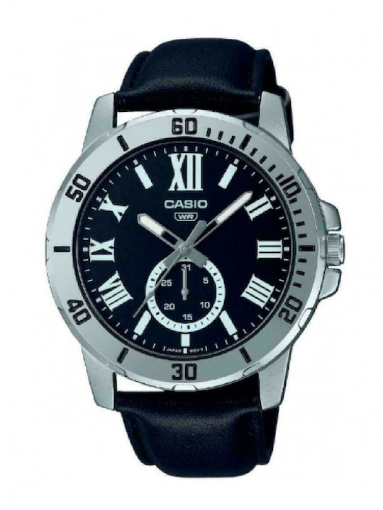 Casio Herrenuhr 45mm Batterie mit Schwarz Leder...