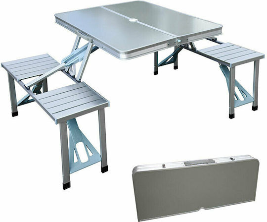 Aluminum Folding Picnic Table Bench in Case Gray 5 Pieces