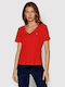 Tommy Hilfiger Damen T-Shirt mit V-Ausschnitt Rot