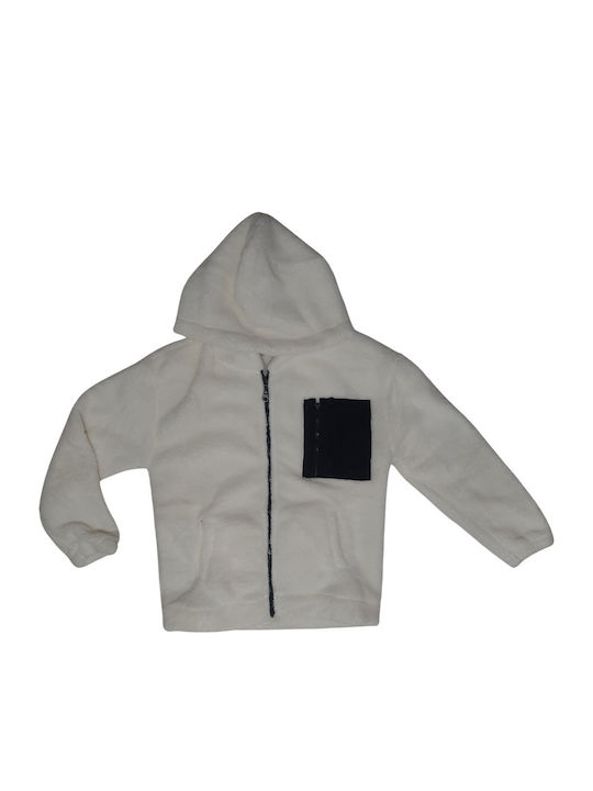 Kids Sweatshirt Cardigan Cotton with Hood Ecru