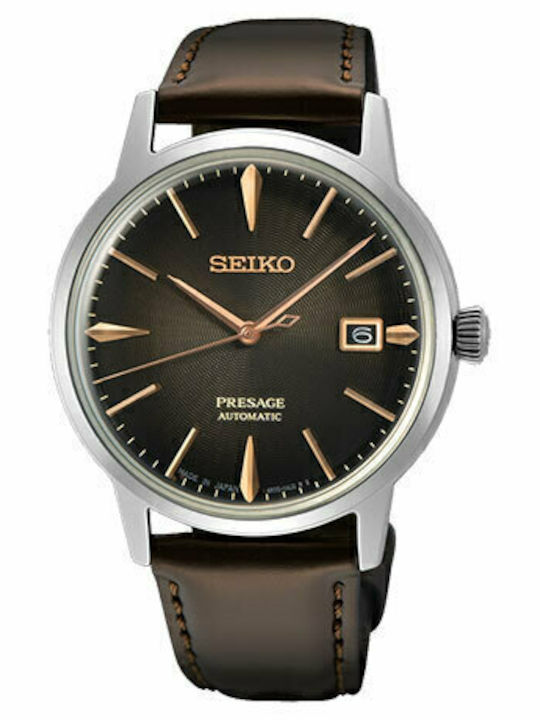 Seiko Presage Basic Line Ανδρικό Ρολόι 39.5mm Αυτόματο με Καφέ Δερμάτινο Λουράκι