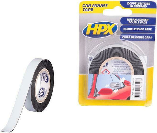 HPX Auto Αυτοκόλλητη Ταινία Διπλής Όψης Μαύρη 2mx12mm